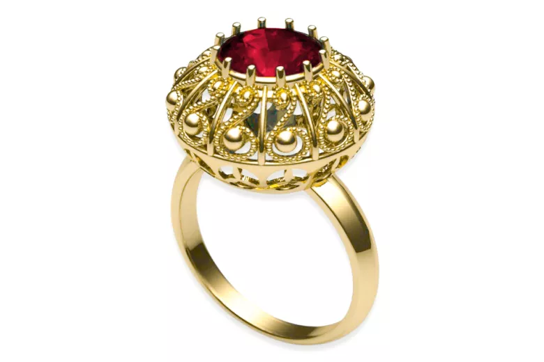 Rubín 14k žluté zlato  Vintage craft vrc059y